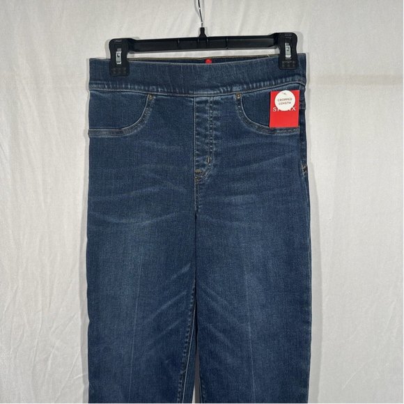 NWT $128 Spanx [ Small ] Cropped‎ Flare Fray Hem Jeans in Blue Medium Wash - Picture 6 of 14